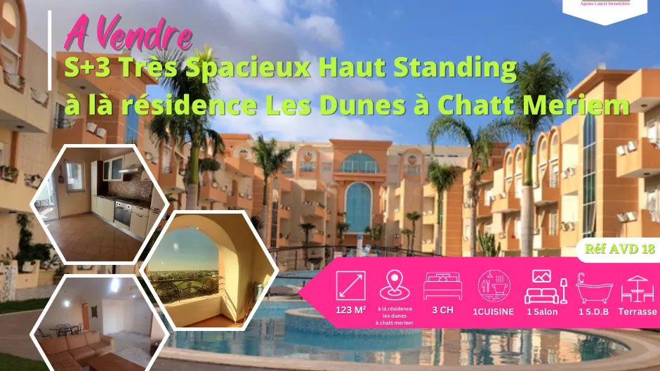 Atemberaubendes S+3 Apartment in der Résidence les Dunes - Sousse