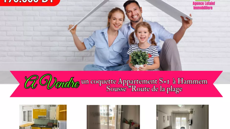 Geräumige S+1-Wohnung in Hammem Sousse, "Route de la Plage"