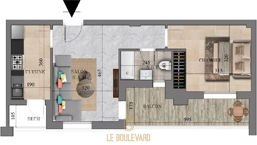 Luxus-S+1-Apartment in AFH Mrezge, Nabeul