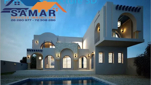 Villa di Lusso in Vendita a Ezzahra Hammem Lghzez con Piscina e Piano 3D