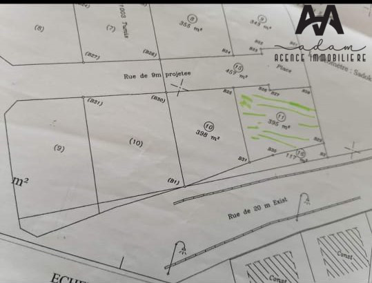Terrain de 395m² à Jinen Beni Khiar