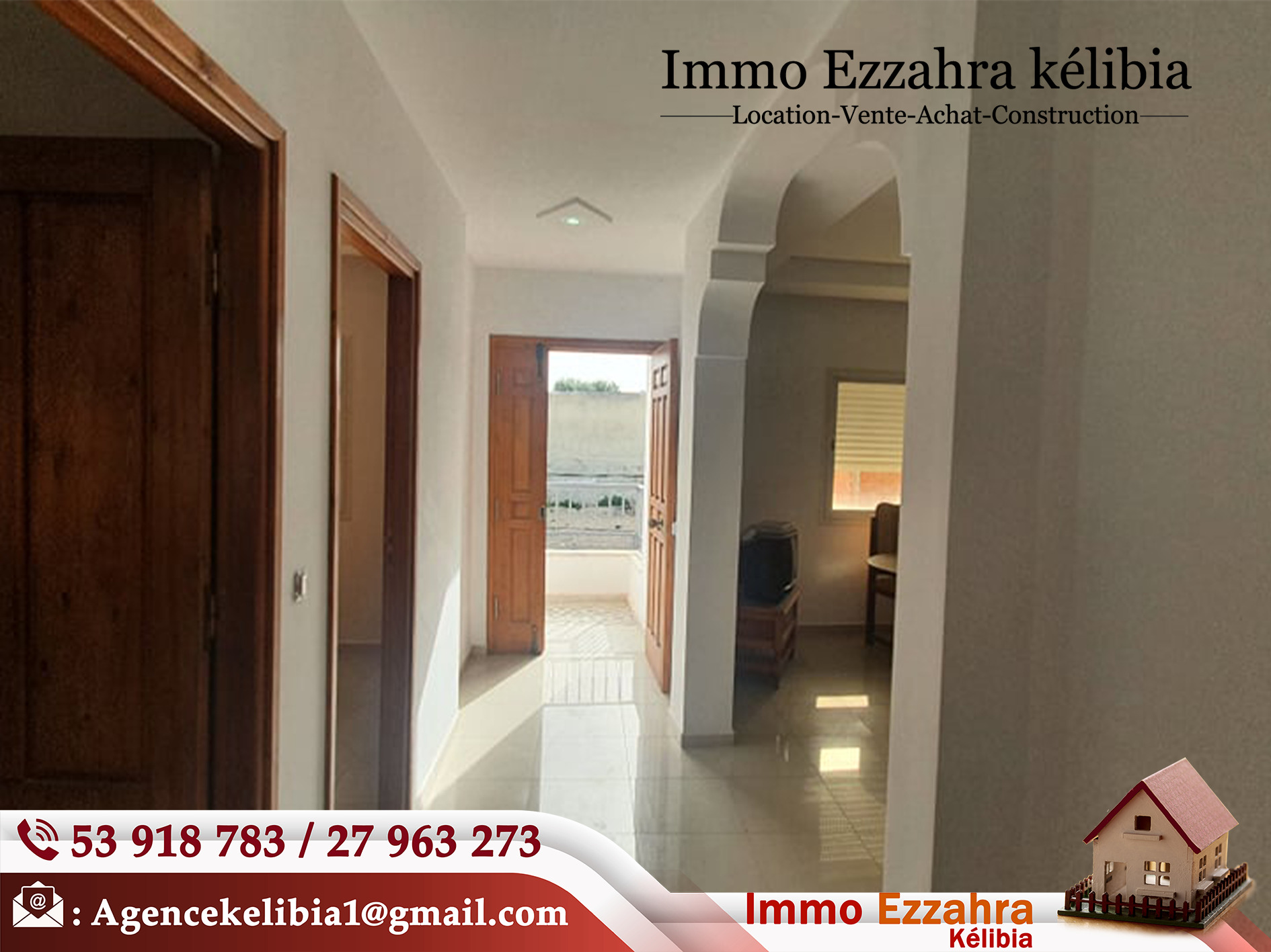 Maison S+2 en 1 er étage à hammem lghezez