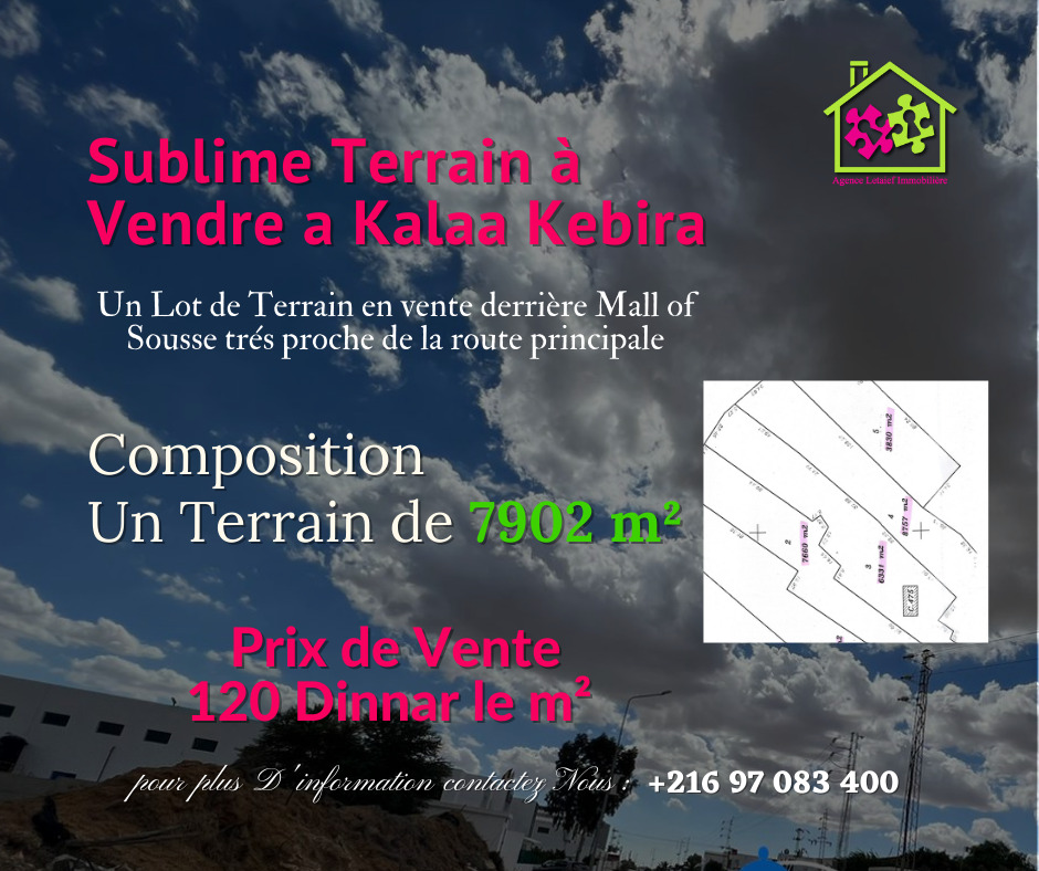 Terrain de 7902m² derrière Mall of Sousse