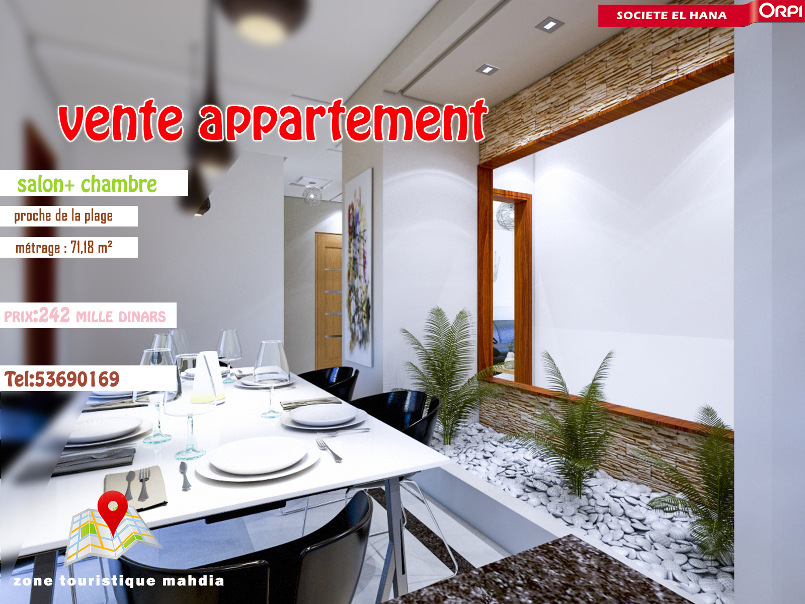 Appartement s+1 très haut standing et proche de la plage
