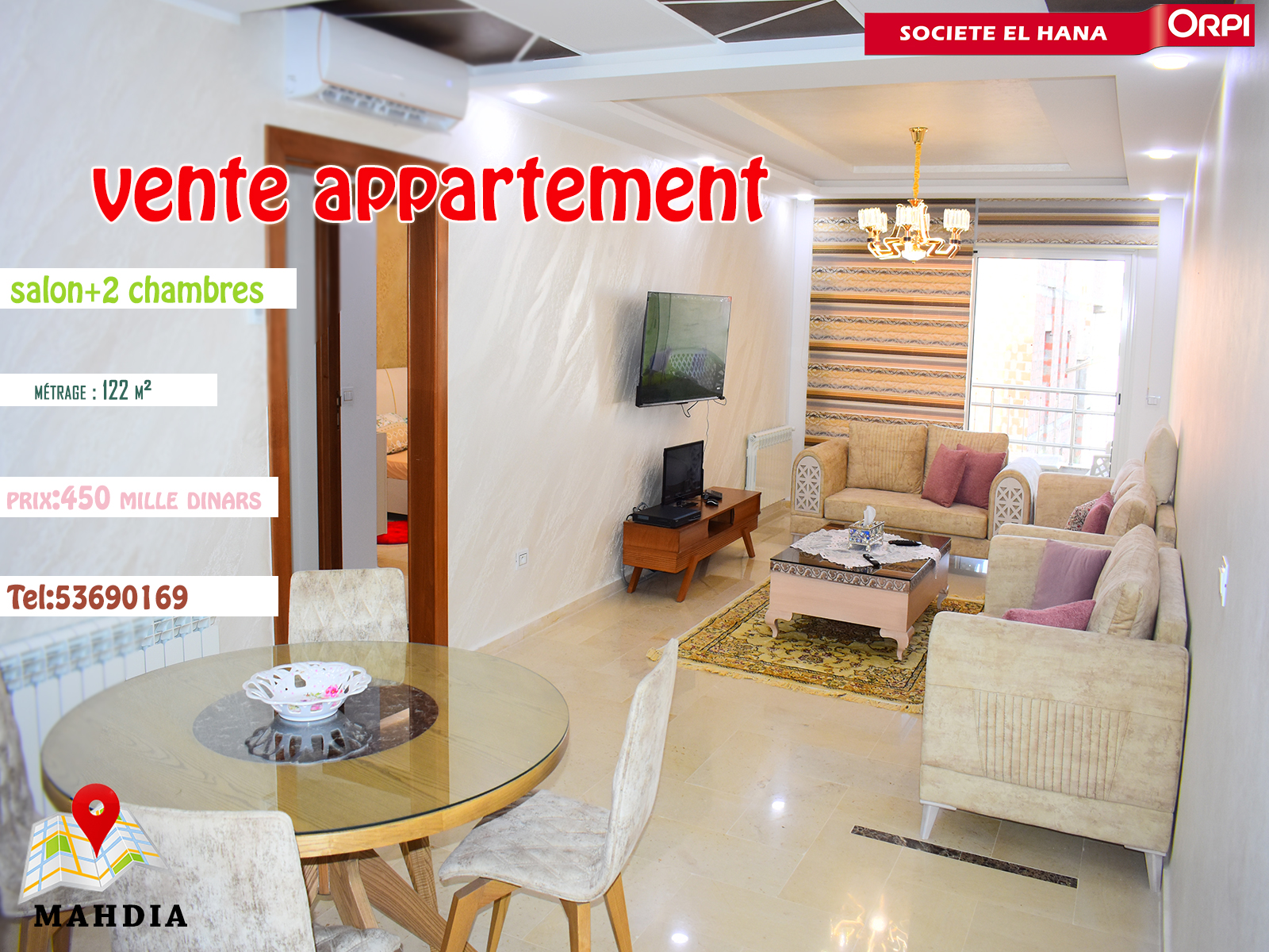 Appartement S+2 neuf proche de la plage Mahdia