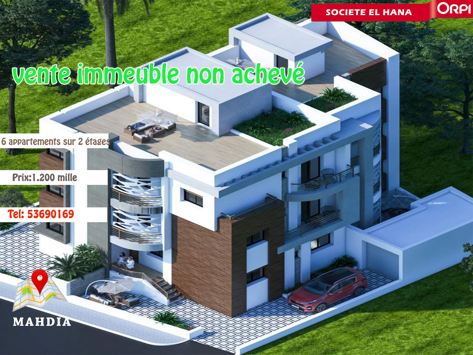 Immeuble R+2 inachevé à Mahdia