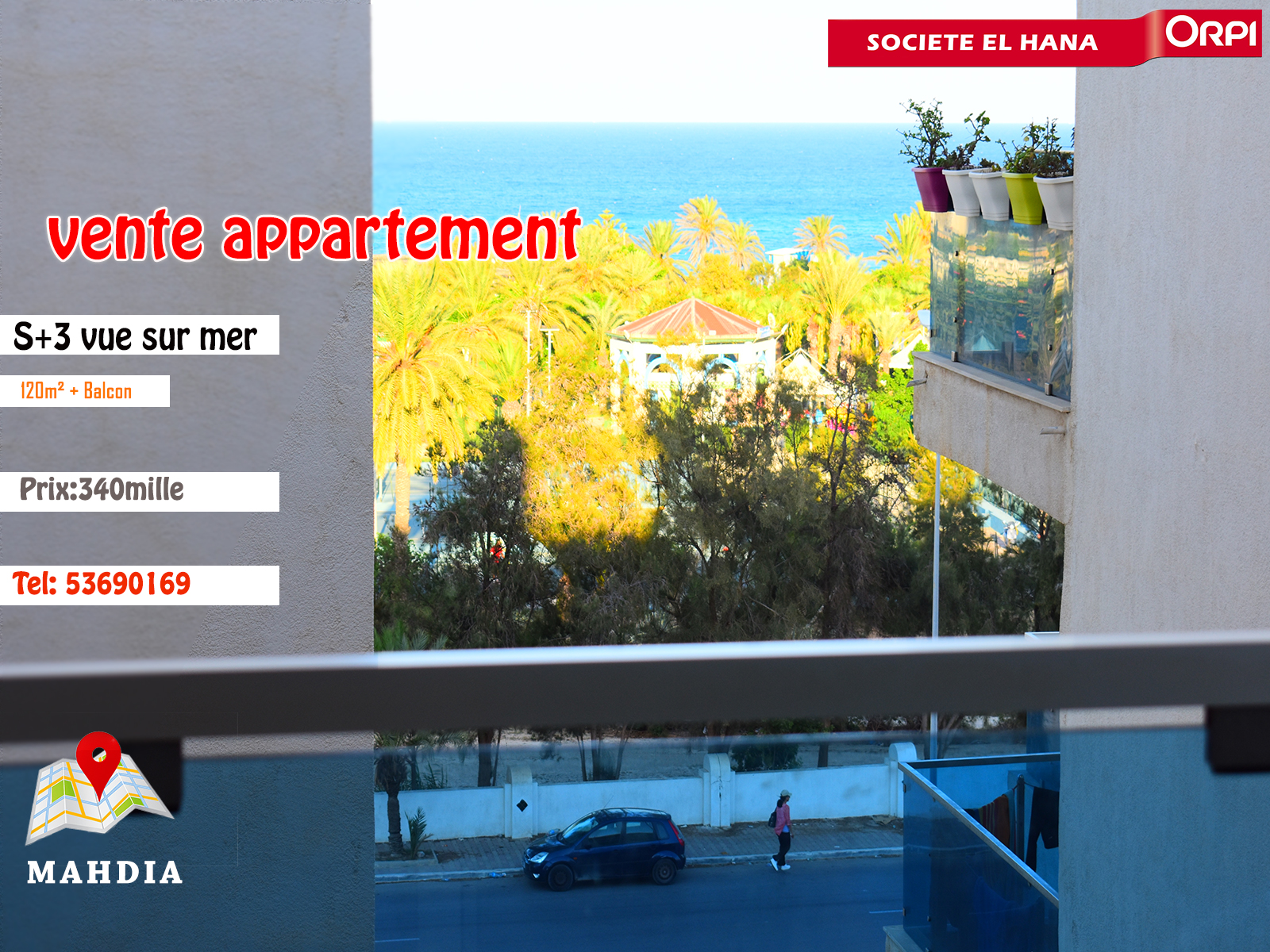 Appartement s+3 vue mer en plein zone touristique mahdia