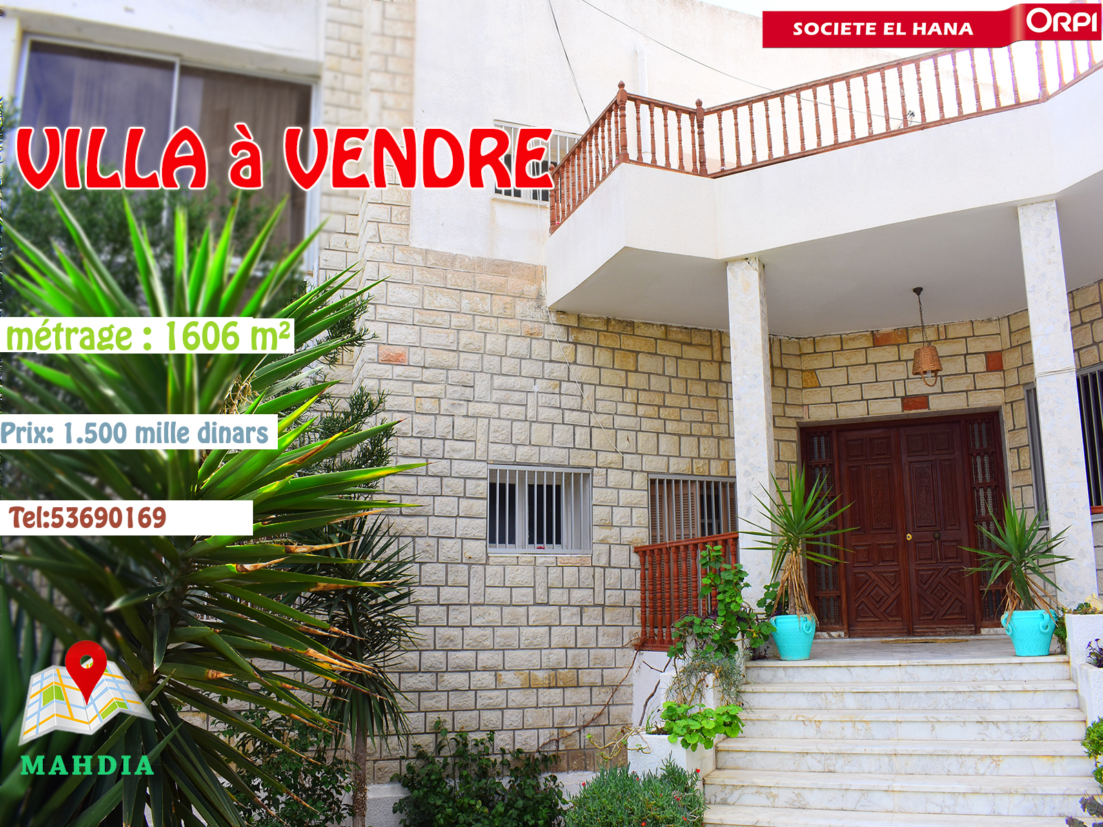 Maison sur un grand terrain de 1606 m² à Mahdia