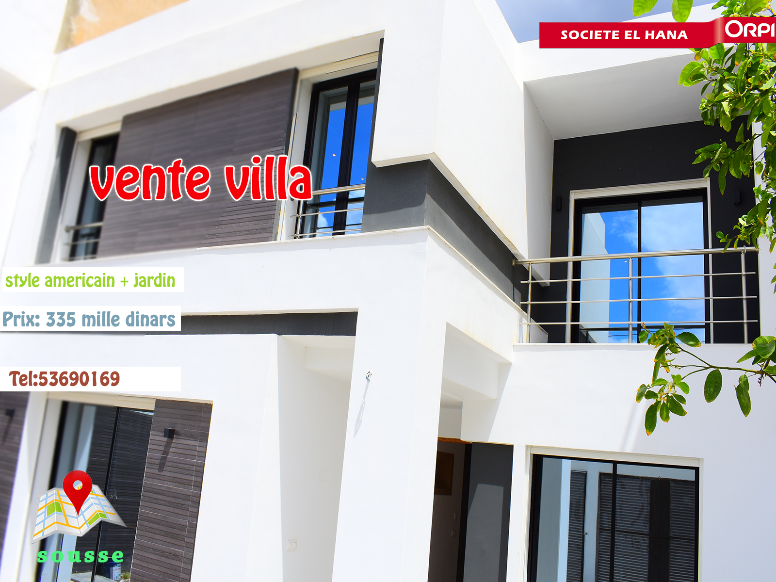 Villa style américain neuf en plein centre ville Sousse