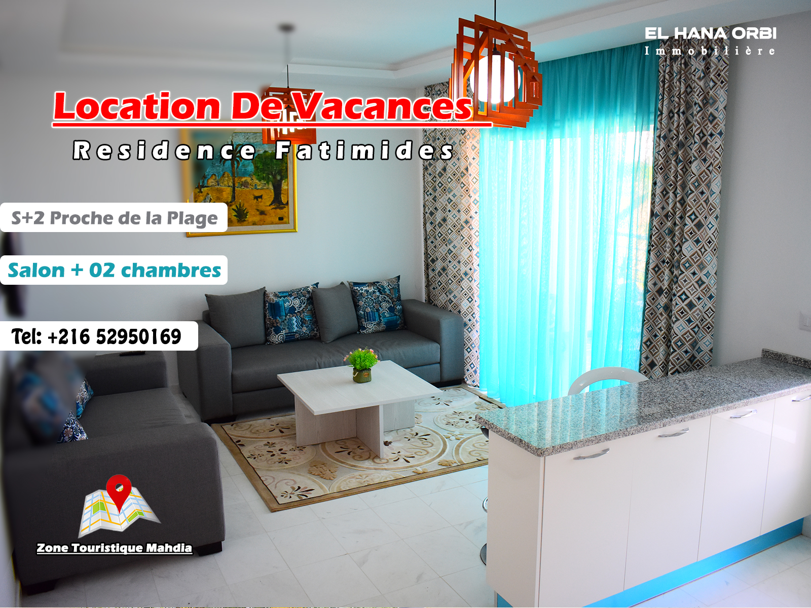 Appartement s+2 rz fatimide vue sur mer au cœur zone touristique Mahdia