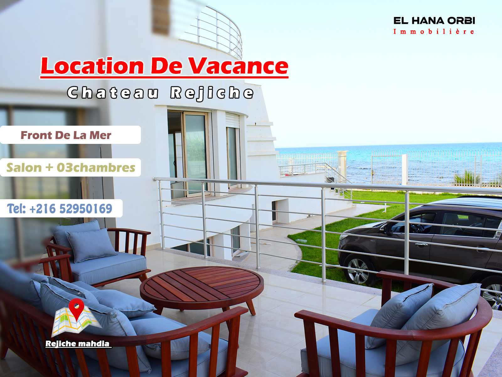 Château front de mer pour vacance à rejiche Mahdia