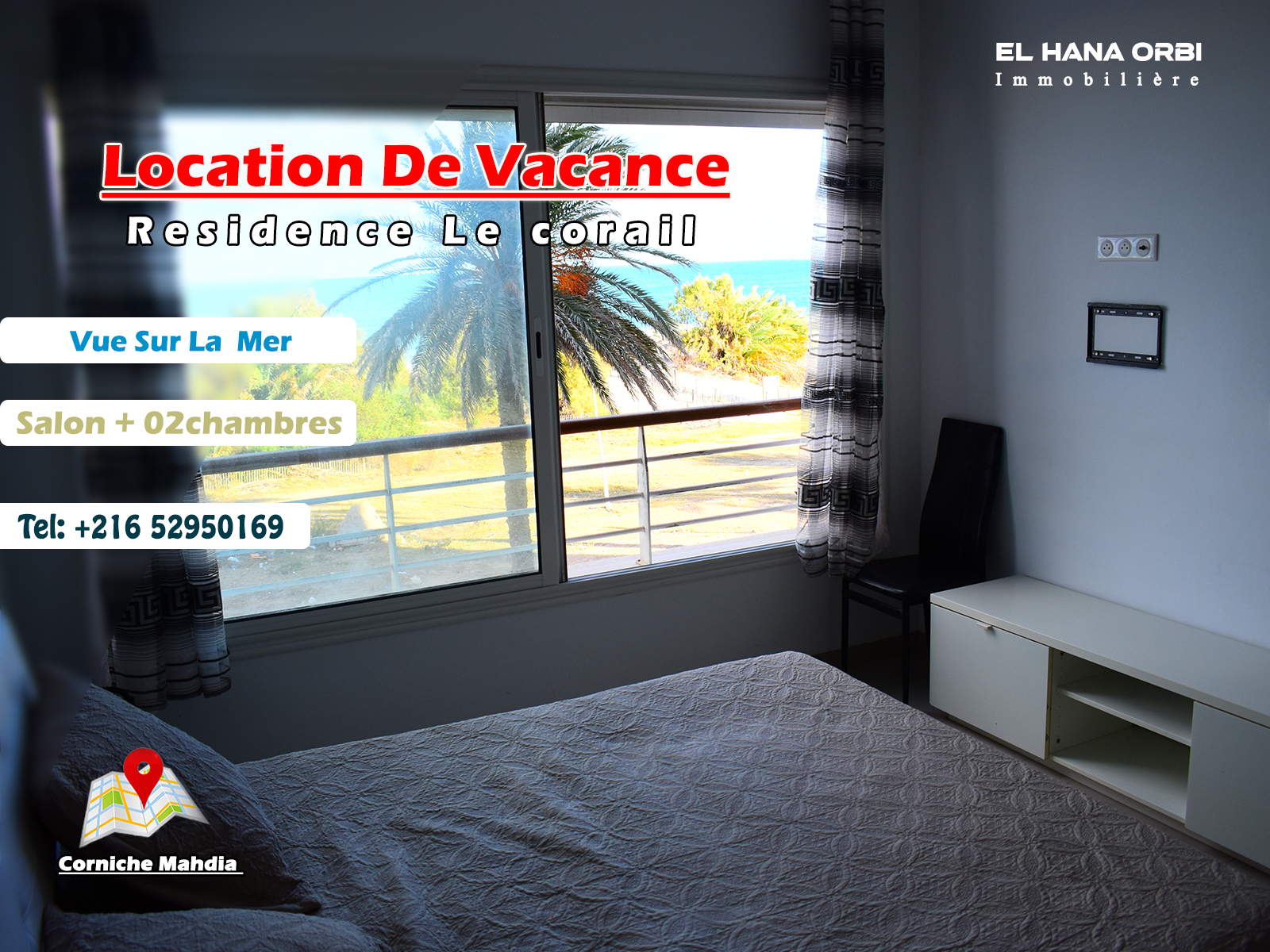 Appartement S+2 vue sur mer et pied dans l'eau à mahdia
