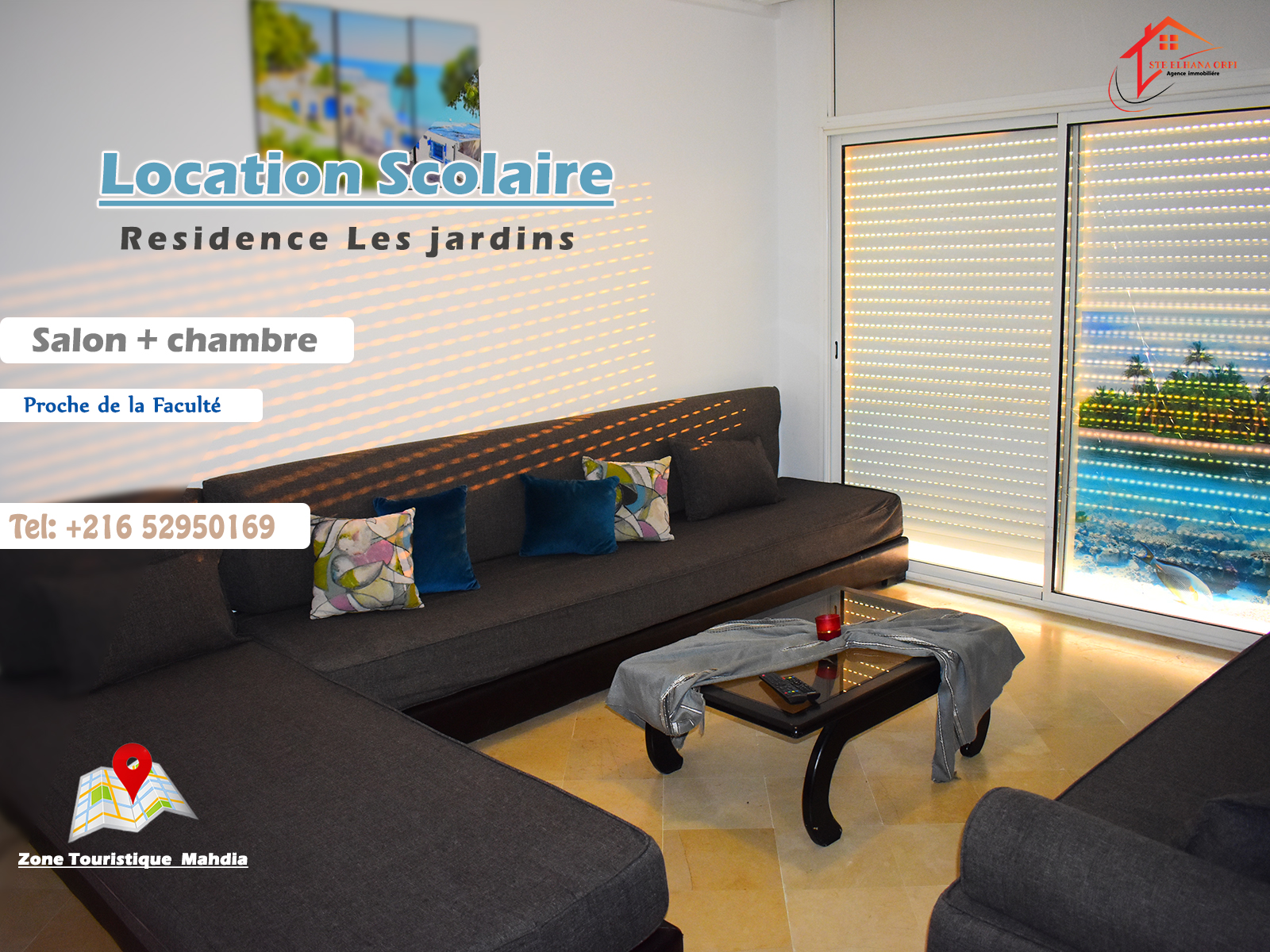 Appartement S+1 RZ les jardins Pour Vacance à Mahdia