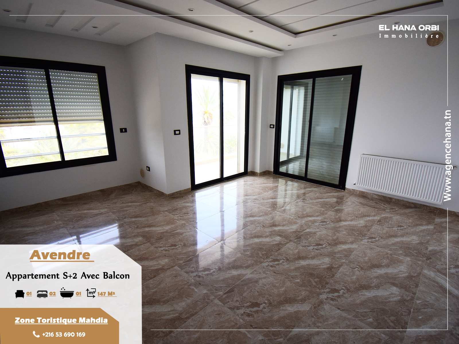 Appartement S+2 vue mer sur corniche de Mahdia