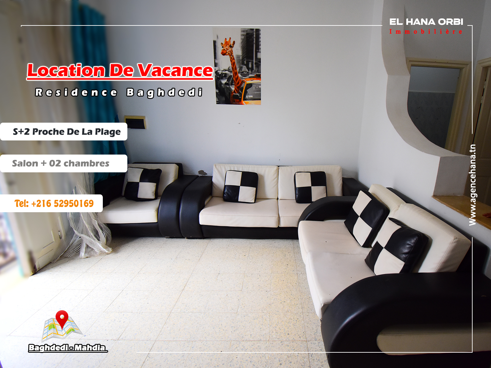 Ground Floor Apartment for Summer Vacation in Baghdedi Beach, Mahdia