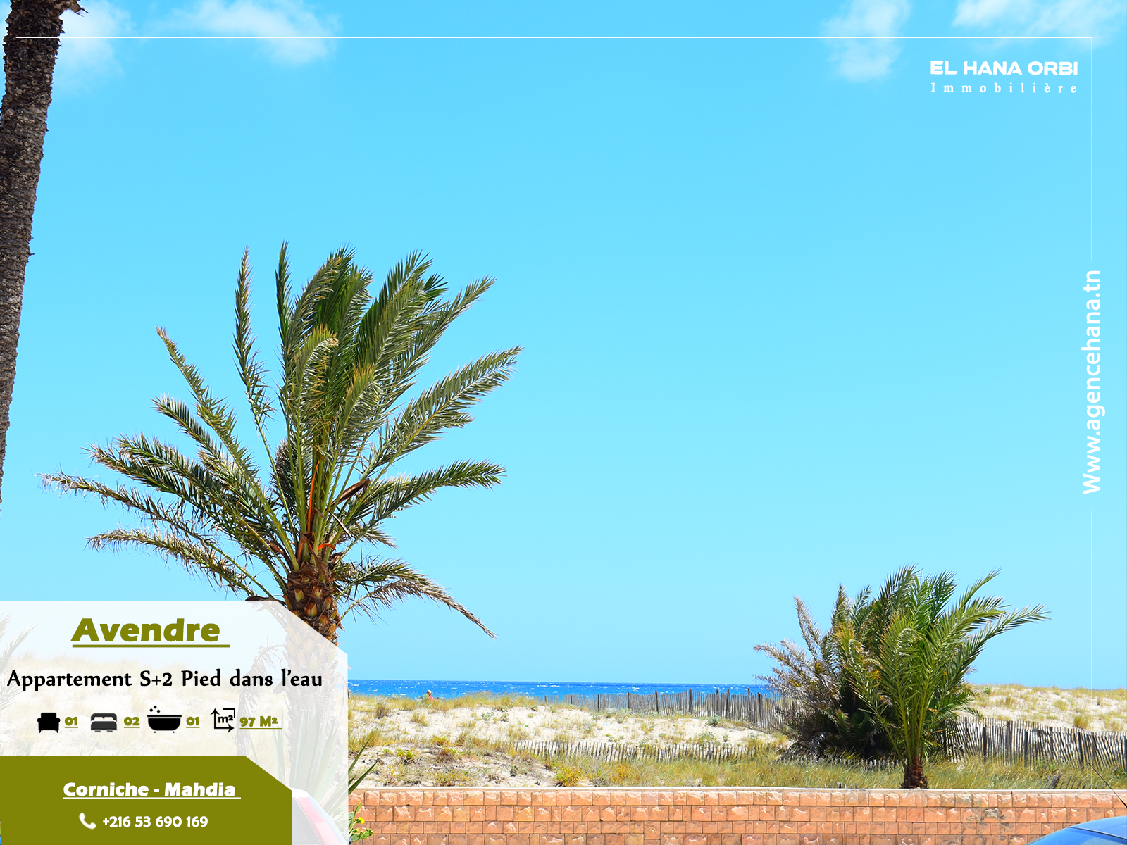 Appartement S+2 pied dans l'eau sur corniche Mahdia