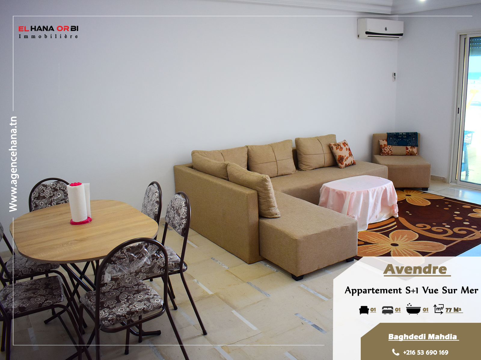 Stunning S+1 Apartment with Sea View in Baghdedi Beach, Mahdia