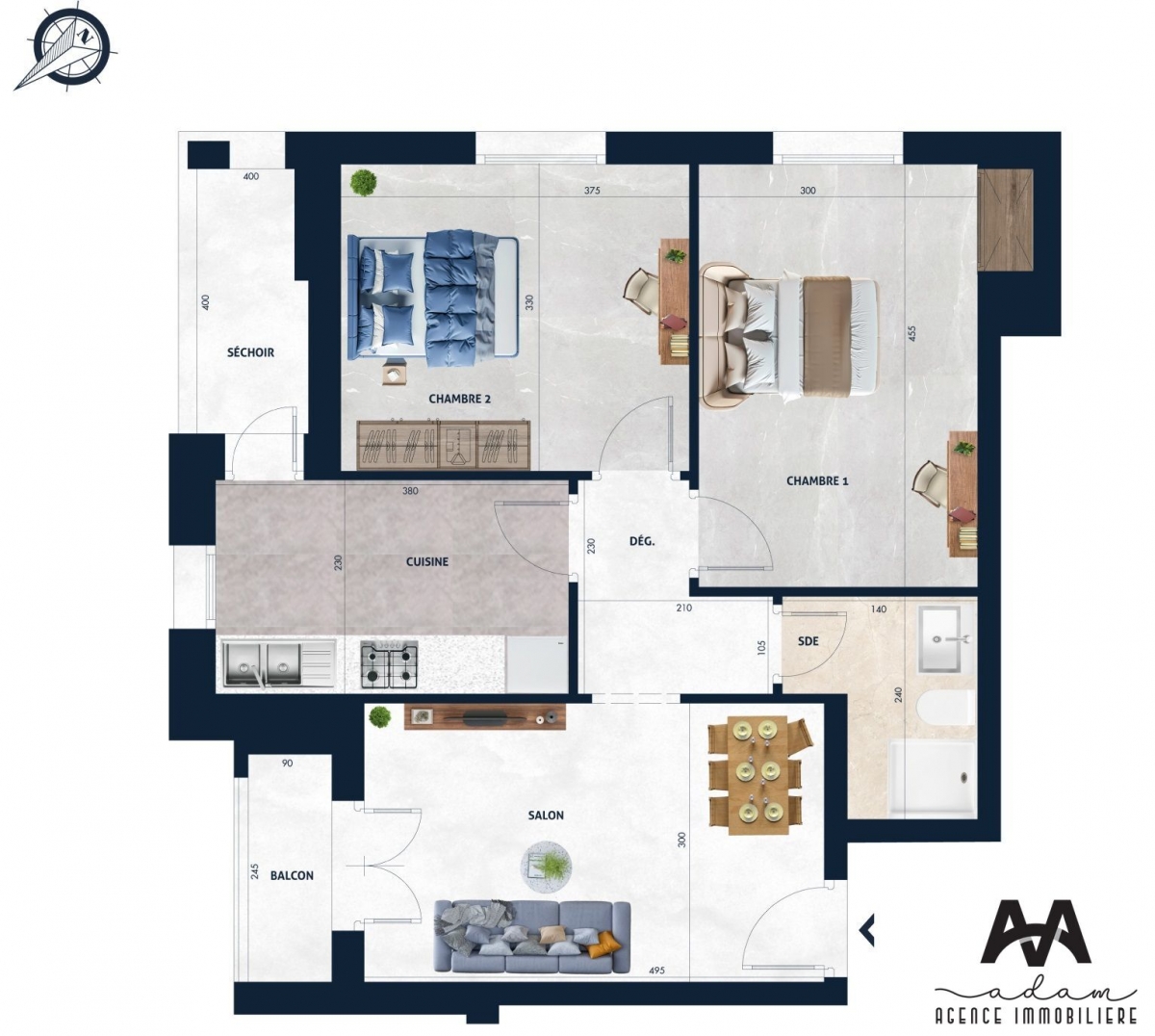 Appartement S+2 balconnet de 102 m² à AFH2 Mrezga