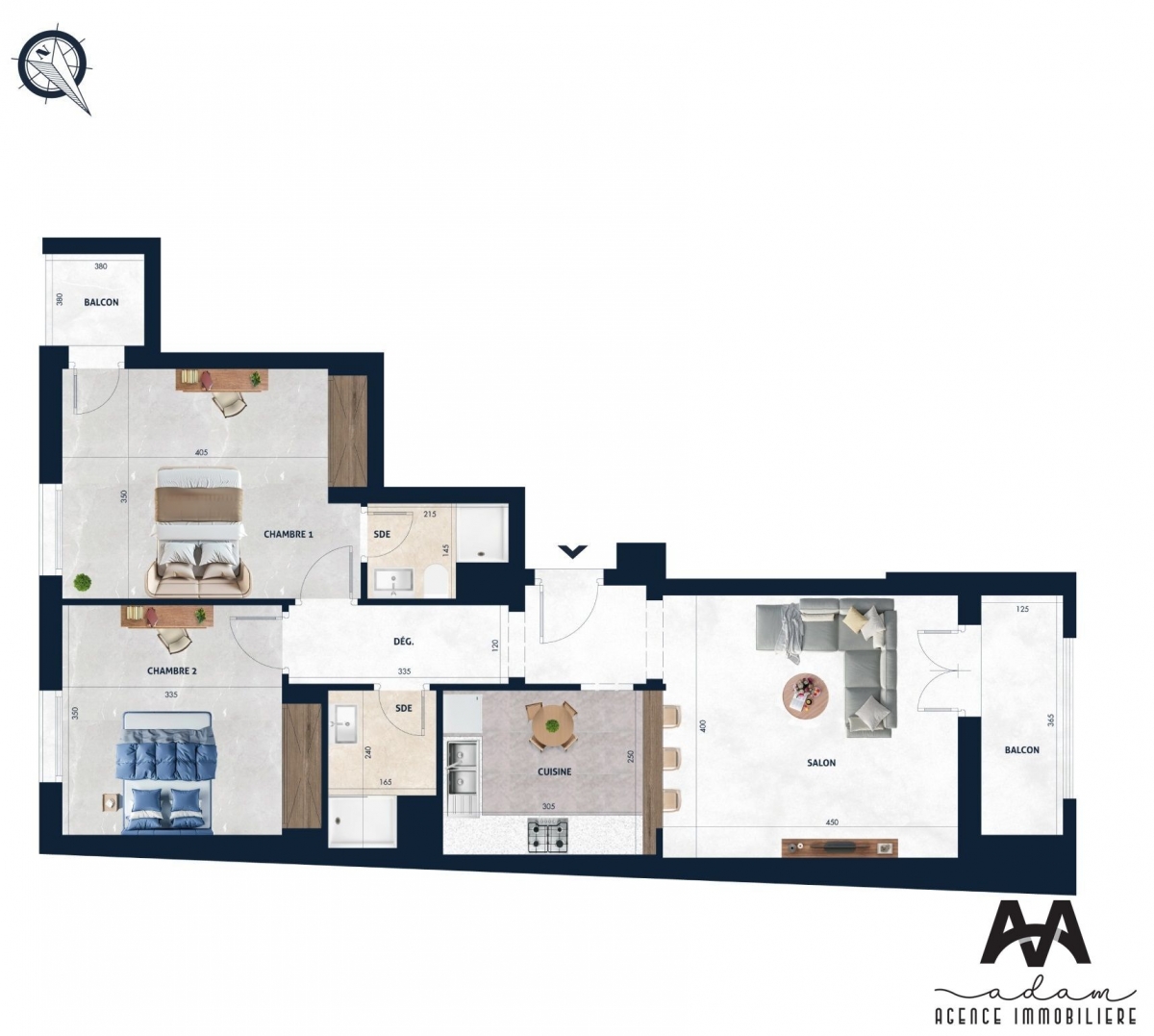 Appartement S+2 balconnet de 113 m² à AFH2 Mrezga