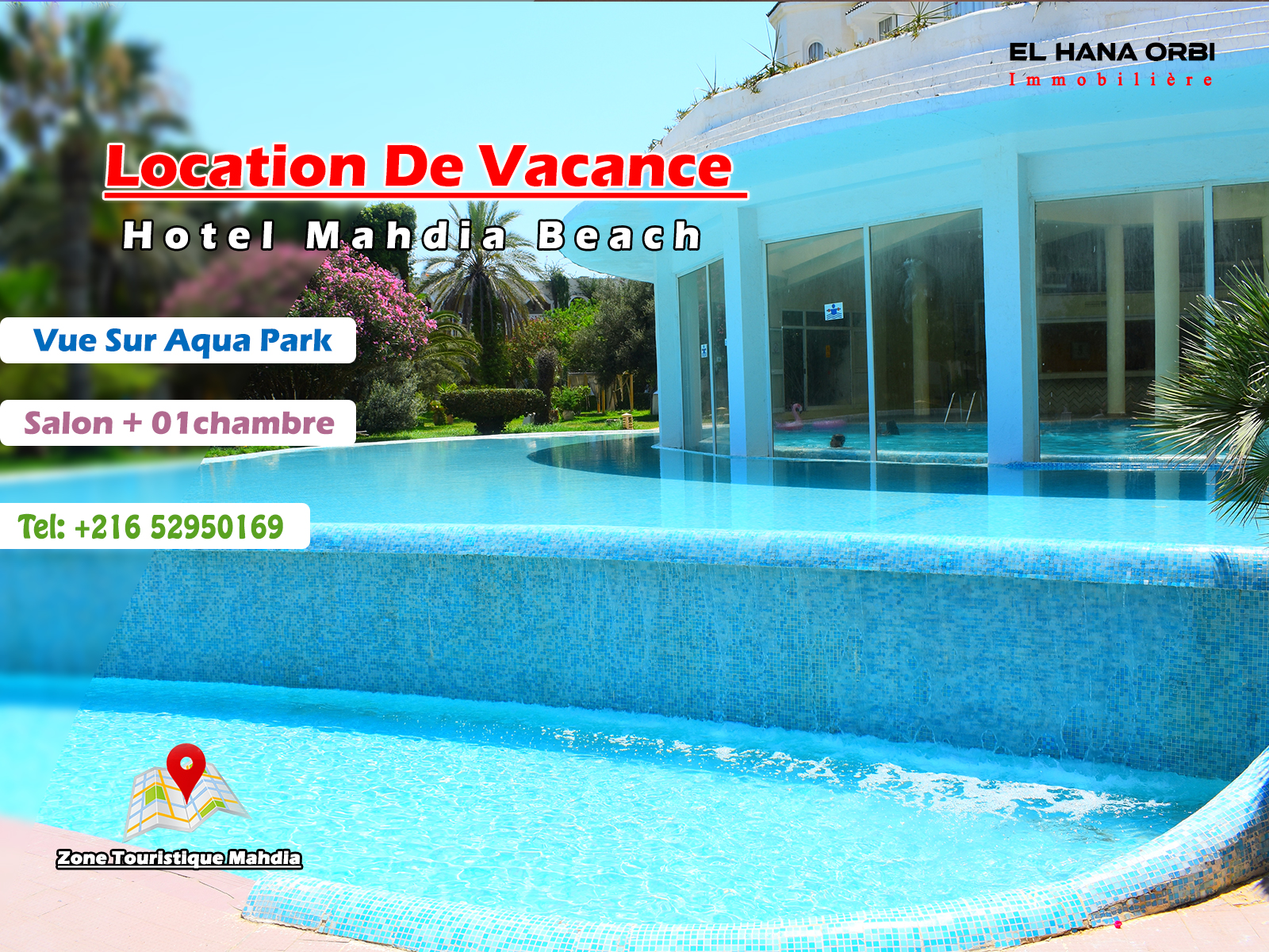 Luxury S+1 Apartment for Vacation at Mahdia Beach Hotel in Mahdia