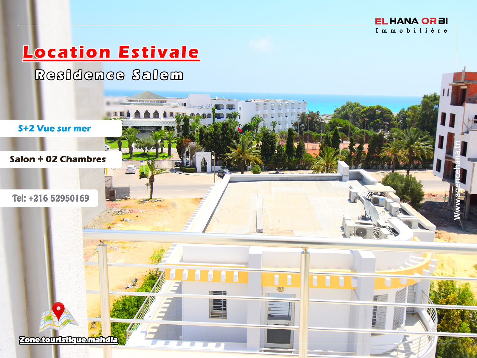Appartement S+2 vue sur mer en plein zone touristique