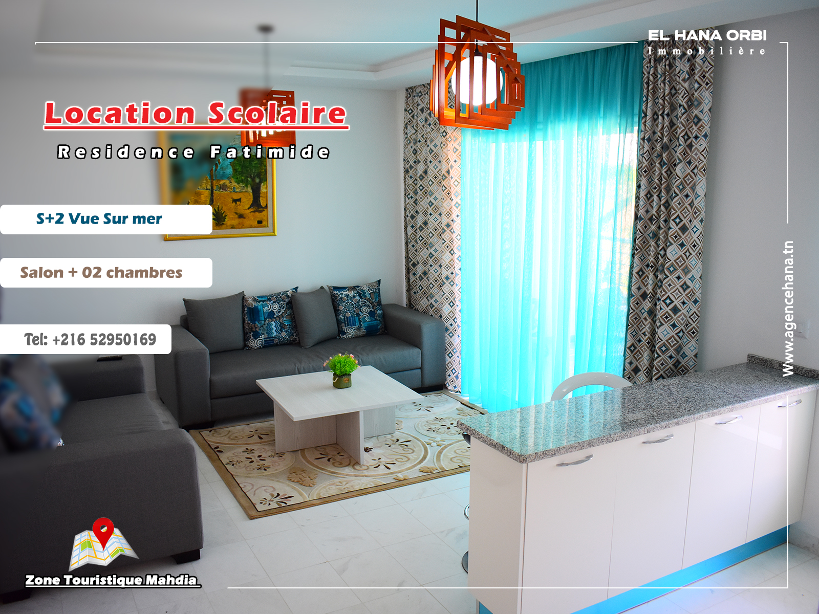 Charming S+2 Apartment with Sea View in Mahdia's Fatimides Area