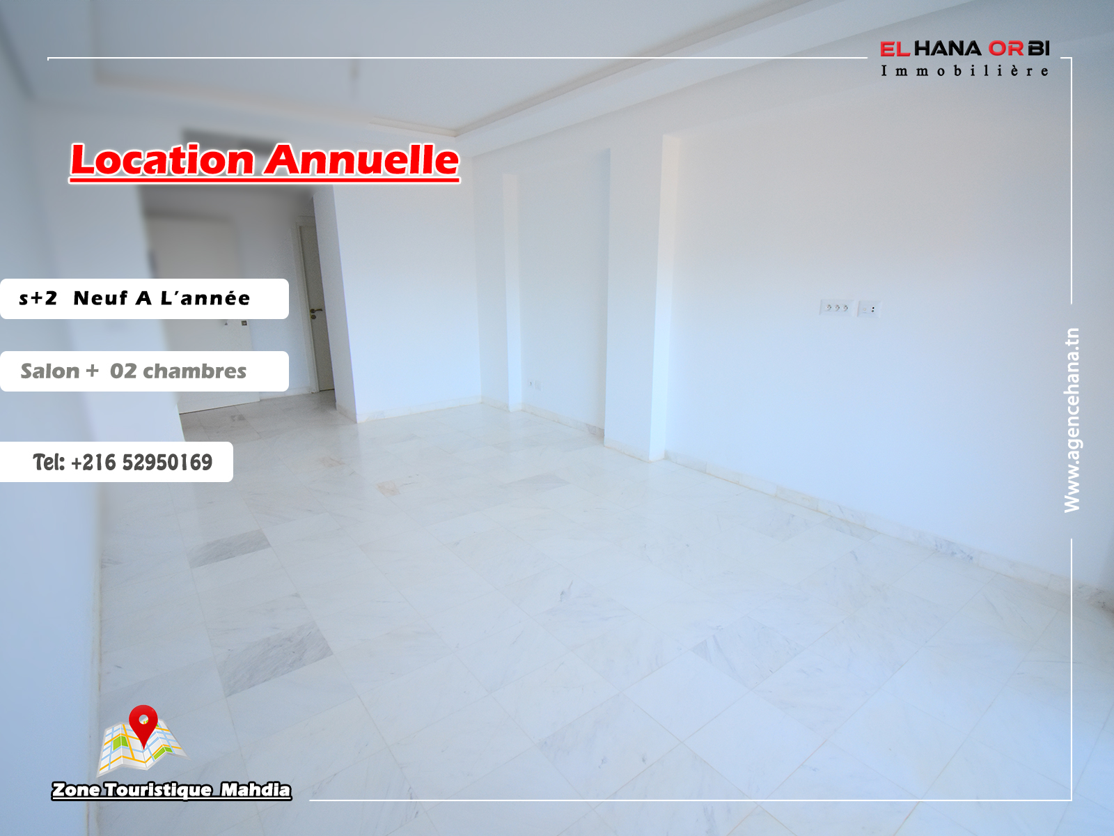 Spacious S+2 Apartment for Rent in Mahdia with Underground Parking