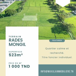 TERRAIN DE 523M² À RADES MONGIL