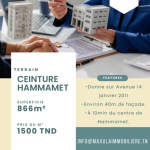 TERRAIN STRATÉGIQUE DE 866M² SUR LA CEINTURE DE HAMMAMET