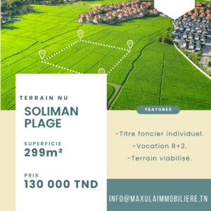 TERRAIN D’ANGLE DE 299M² À SOLIMAN PLAGE