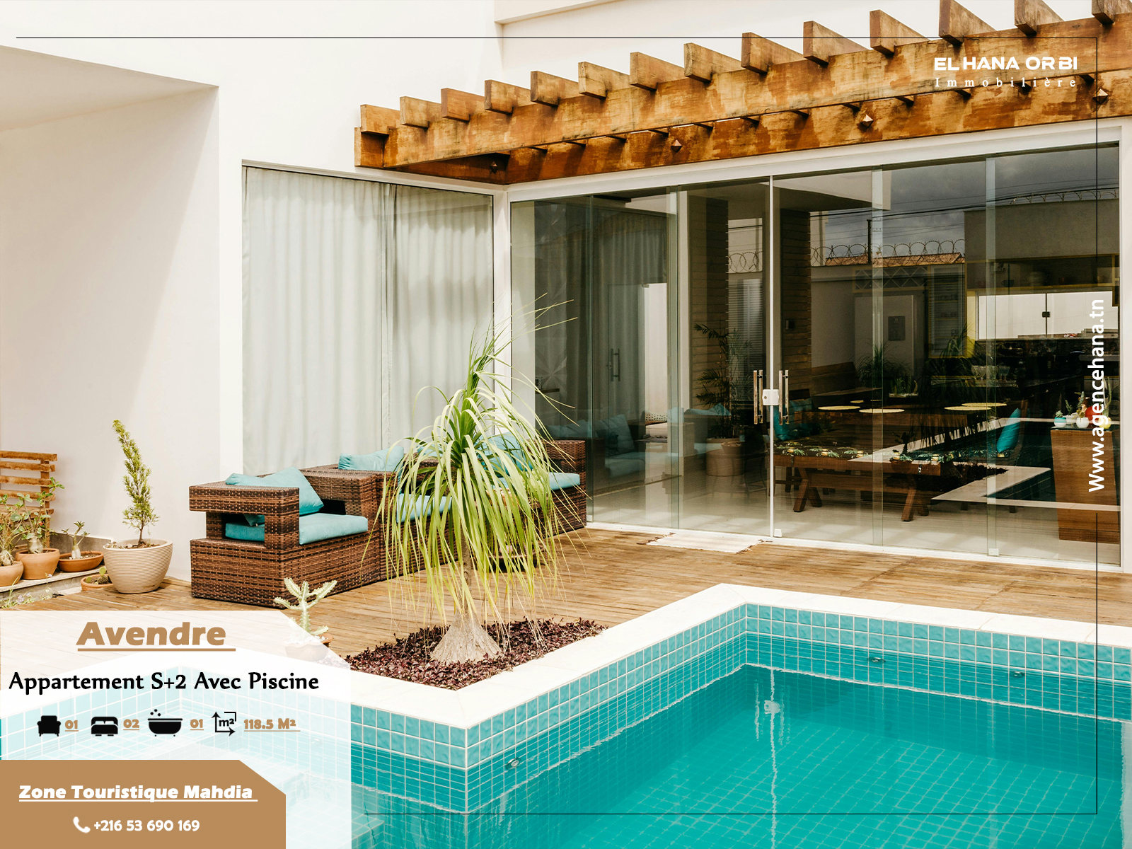 S+2 avec piscine directement promoteur à Mahdia