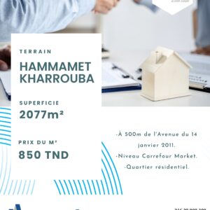 TERRAIN DE 2077M² À HAMMAMET KHARROUBA