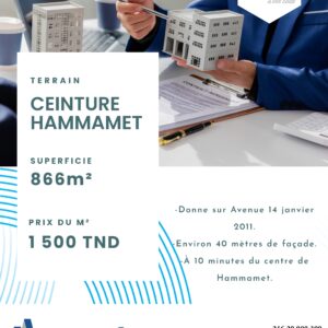TERRAIN STRATÉGIQUE DE 866M² SUR LA CEINTURE DE HAMMAMET