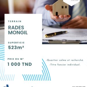 TERRAIN DE 523M² À RADES MONGIL