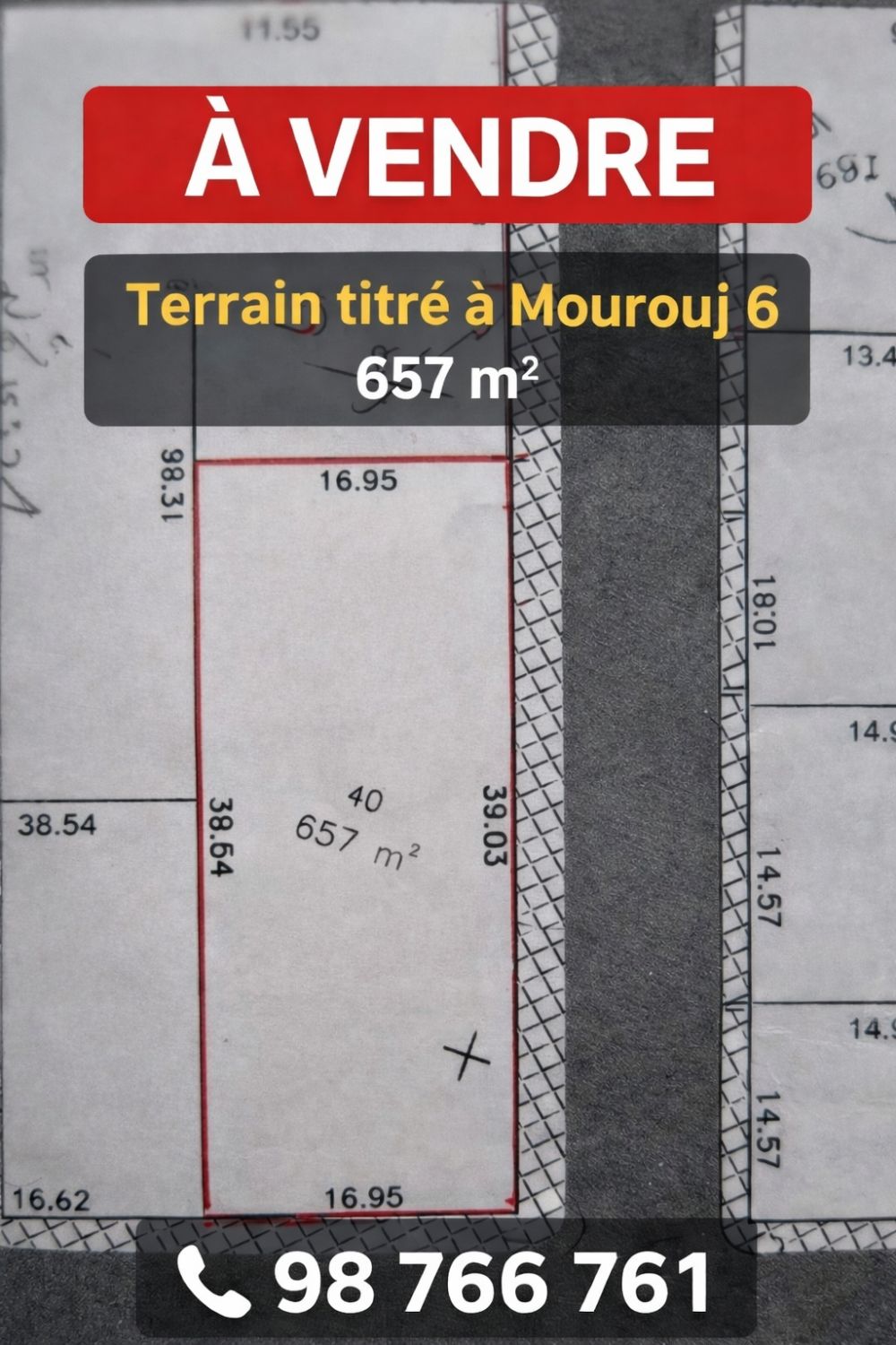 Terrain titré de 657 m² à Mourouj 6 – Ben Arous