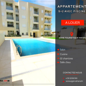 Appartement S+2 avec piscine en plein zone touristique