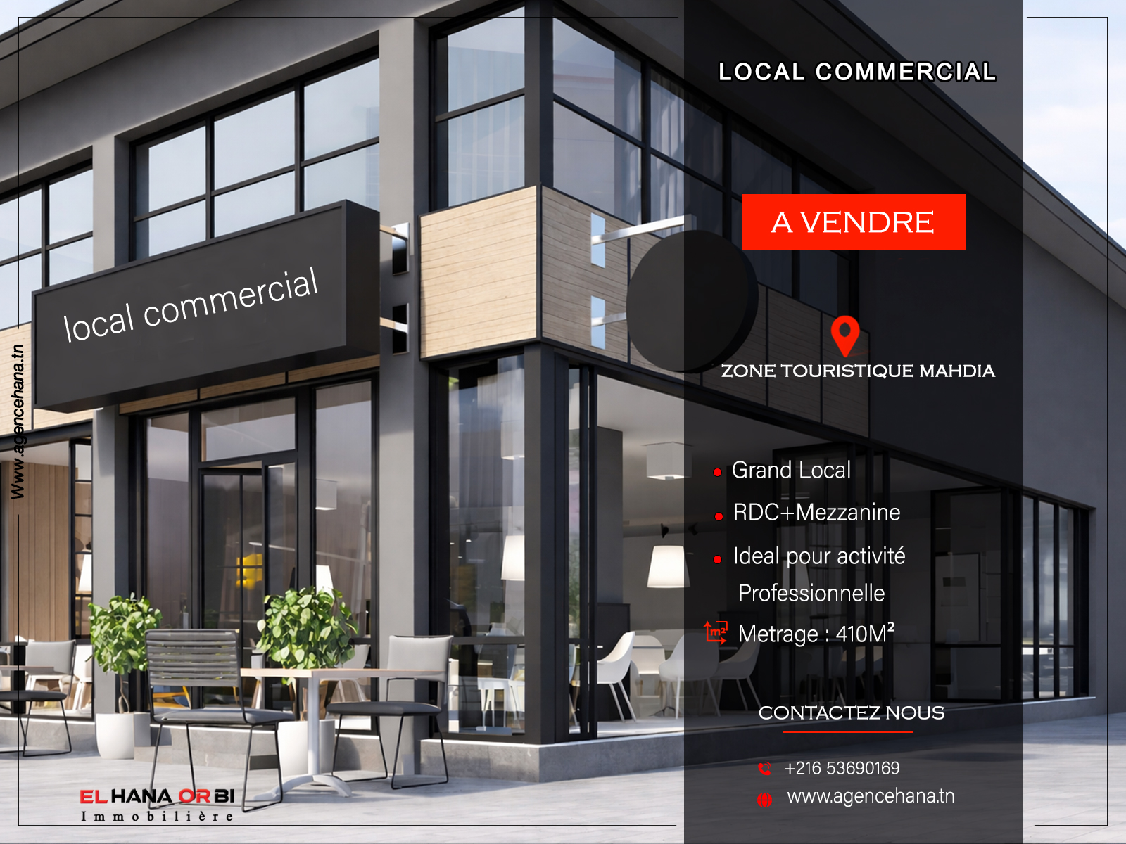 Local commercial au cœur de la zone touristique Mahdia