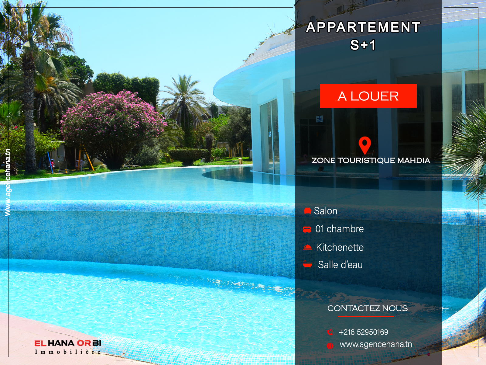 S+1 pour vacances appart hôtel Mahdia Beach à Mahdia