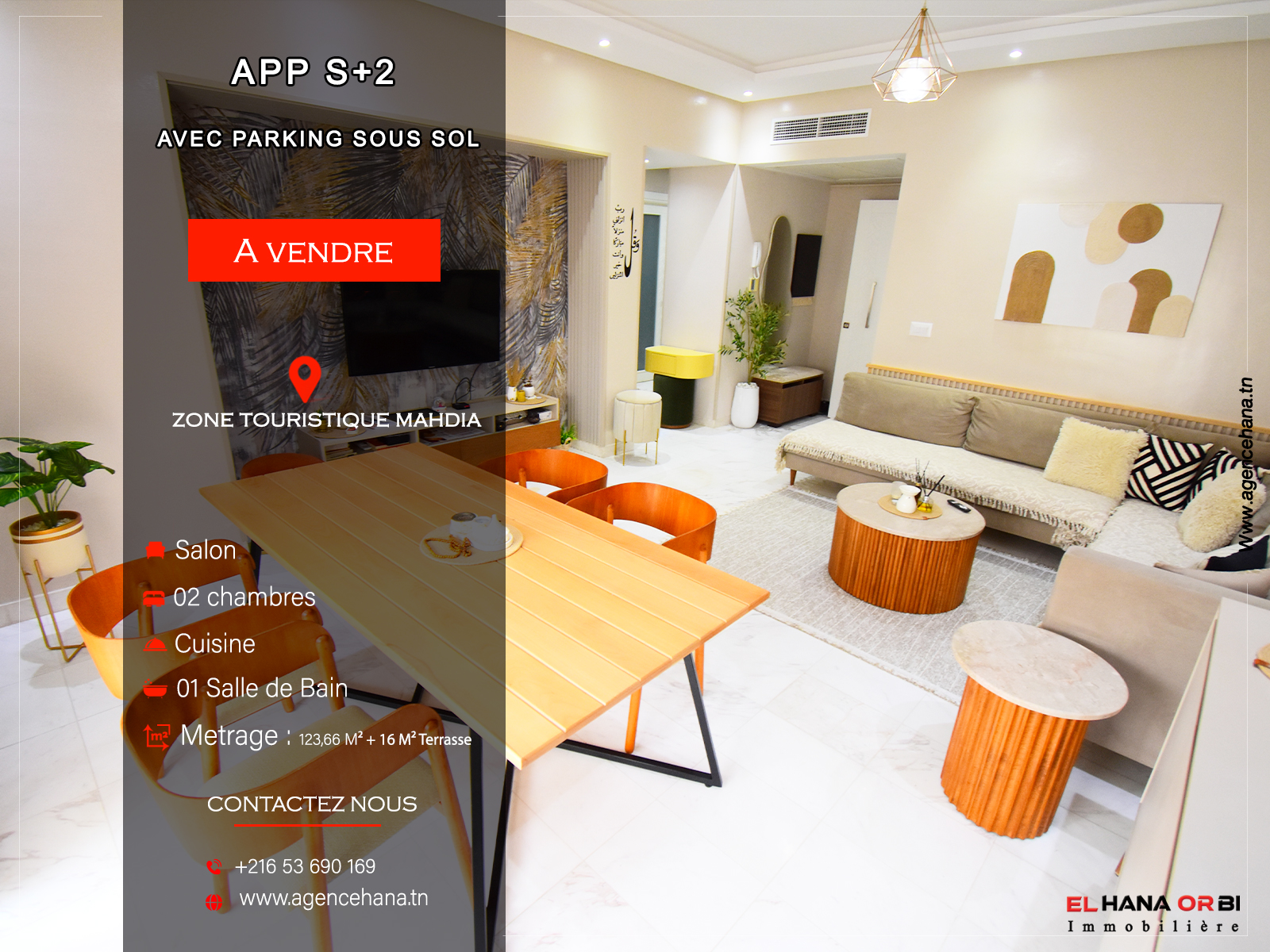 Appartement S+2 meublé avec parking à Mahdia