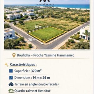 Terrain en angle de 379 m² à Bouficha, Yasmine Hammamet