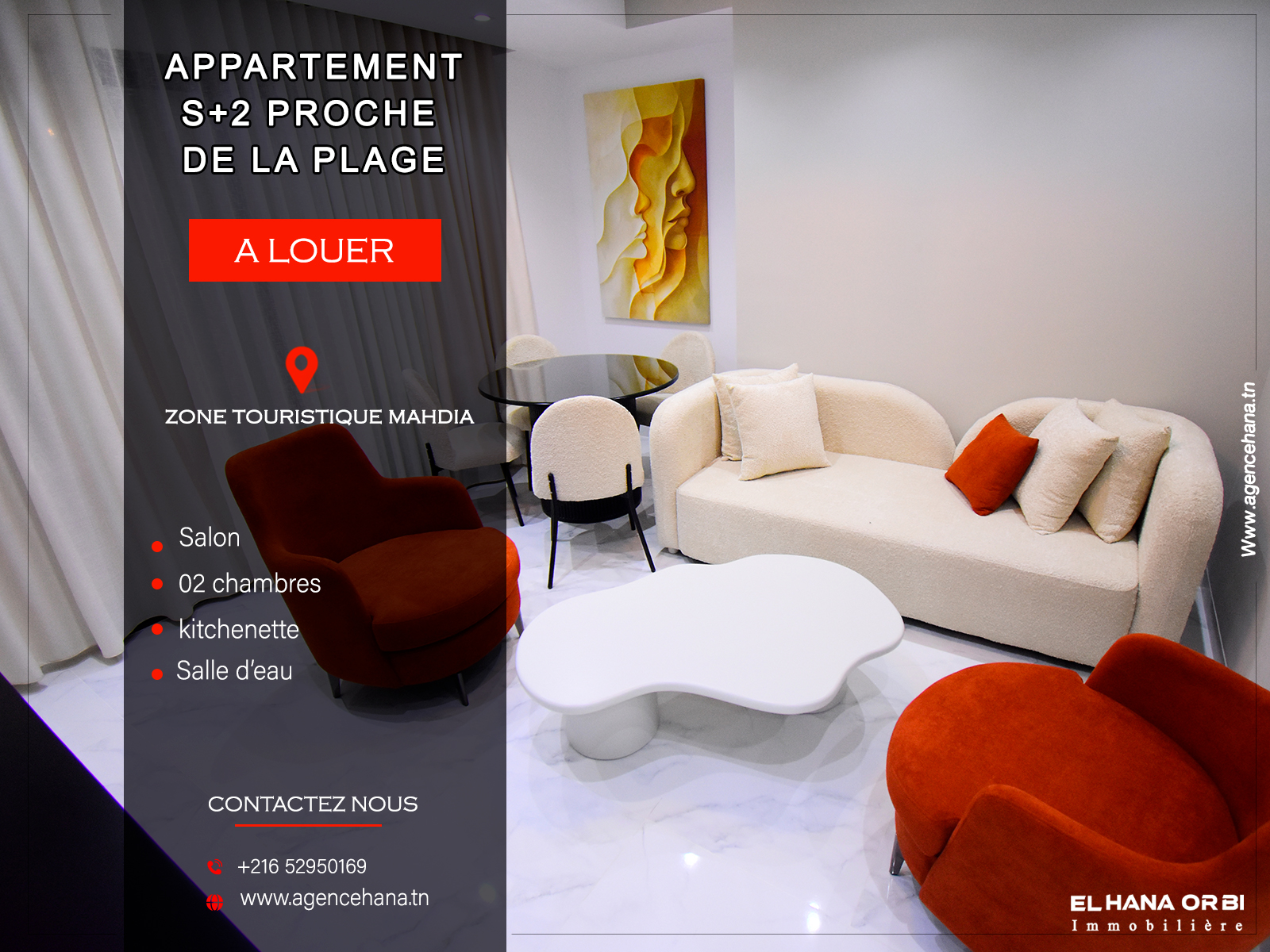 App S+2 luxueux et neuf zone touristique Mahdia