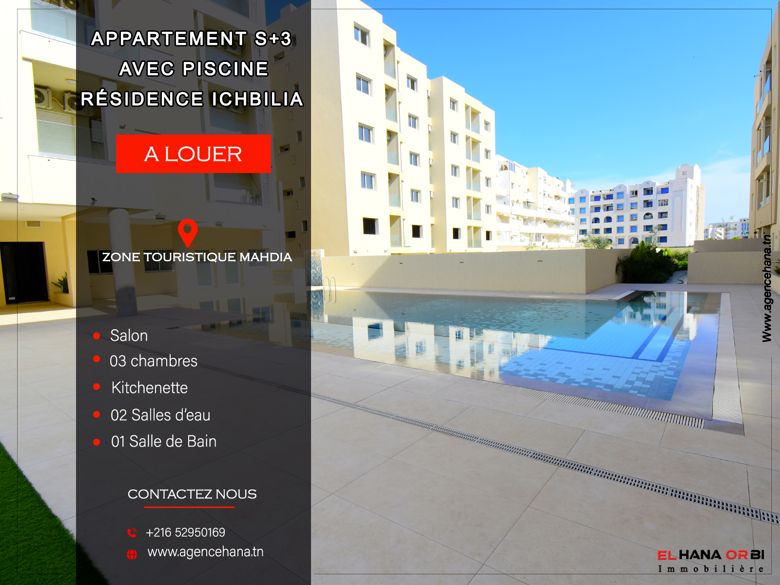 S+3 neuf avec piscine au cœur de la zone touristique