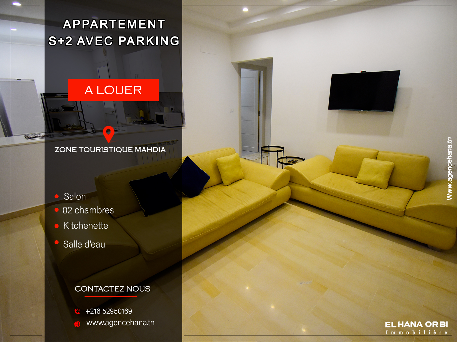 Appartement S+2 neuf avec parking sous-sol