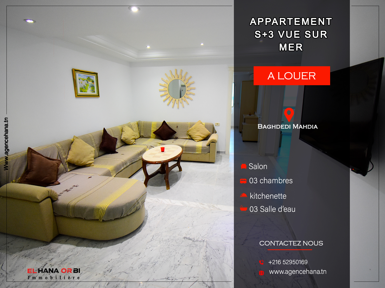 Appartement S+3 vue sur mer à Baghdedi Mahdia