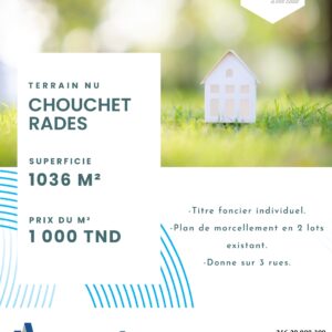 TERRAIN DE 1036M² À CHOUCHET RADES EN BORDURE DE FORÊT