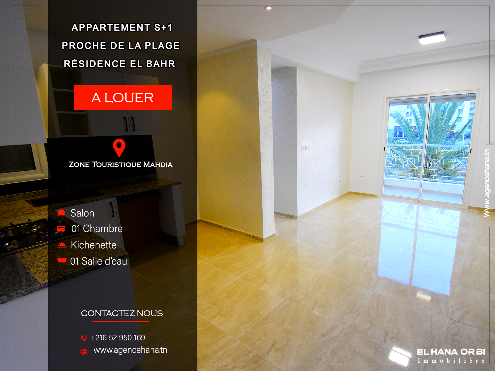 Appartement S+2 moderne en zone touristique
