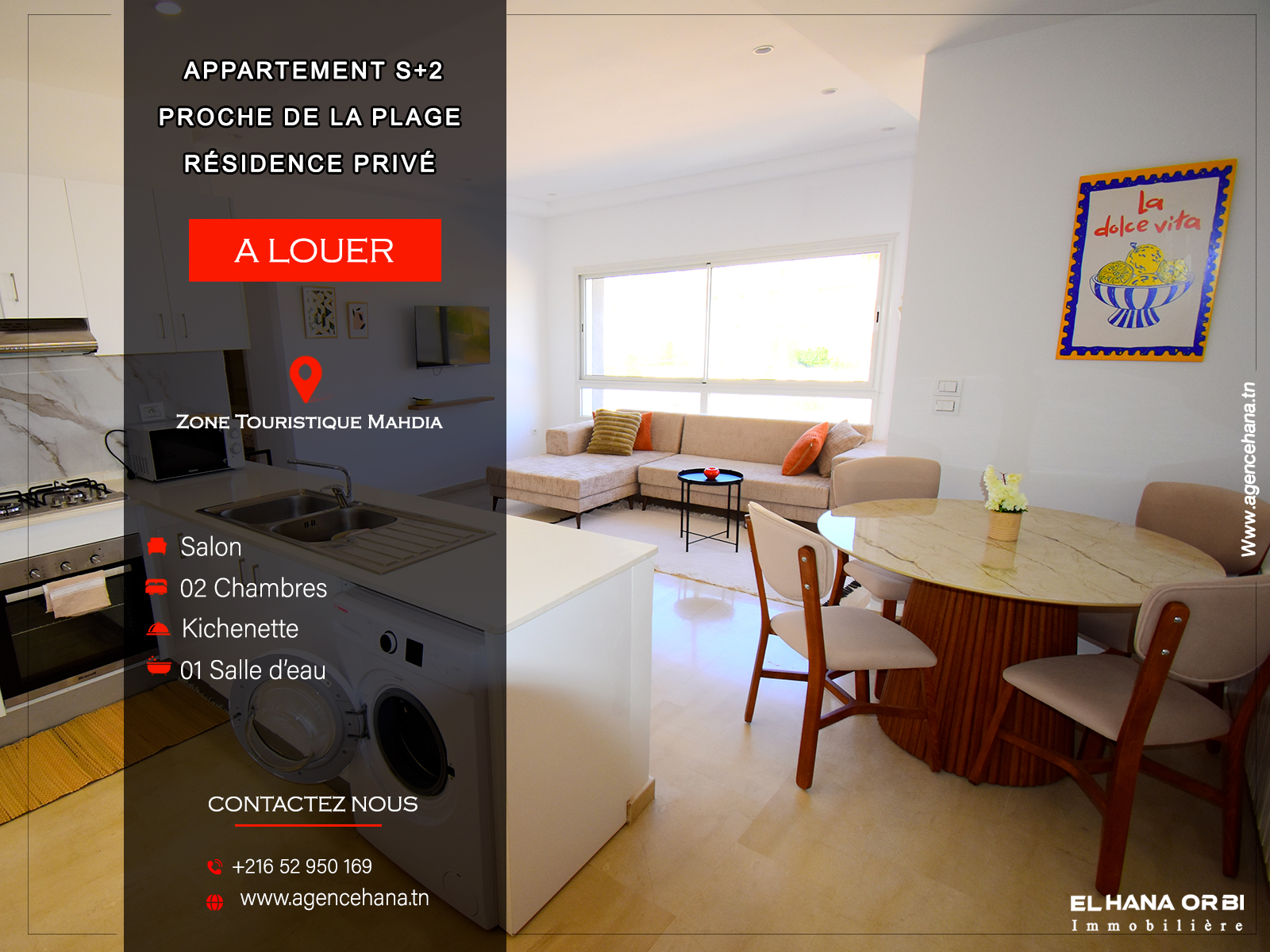 Appartement S+2 à la Résidence Monia au cœur de la zone Touristique Mahdia