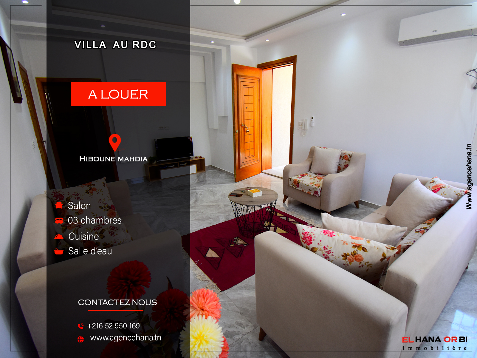 Villa au RDC pour vacances à Mahdia