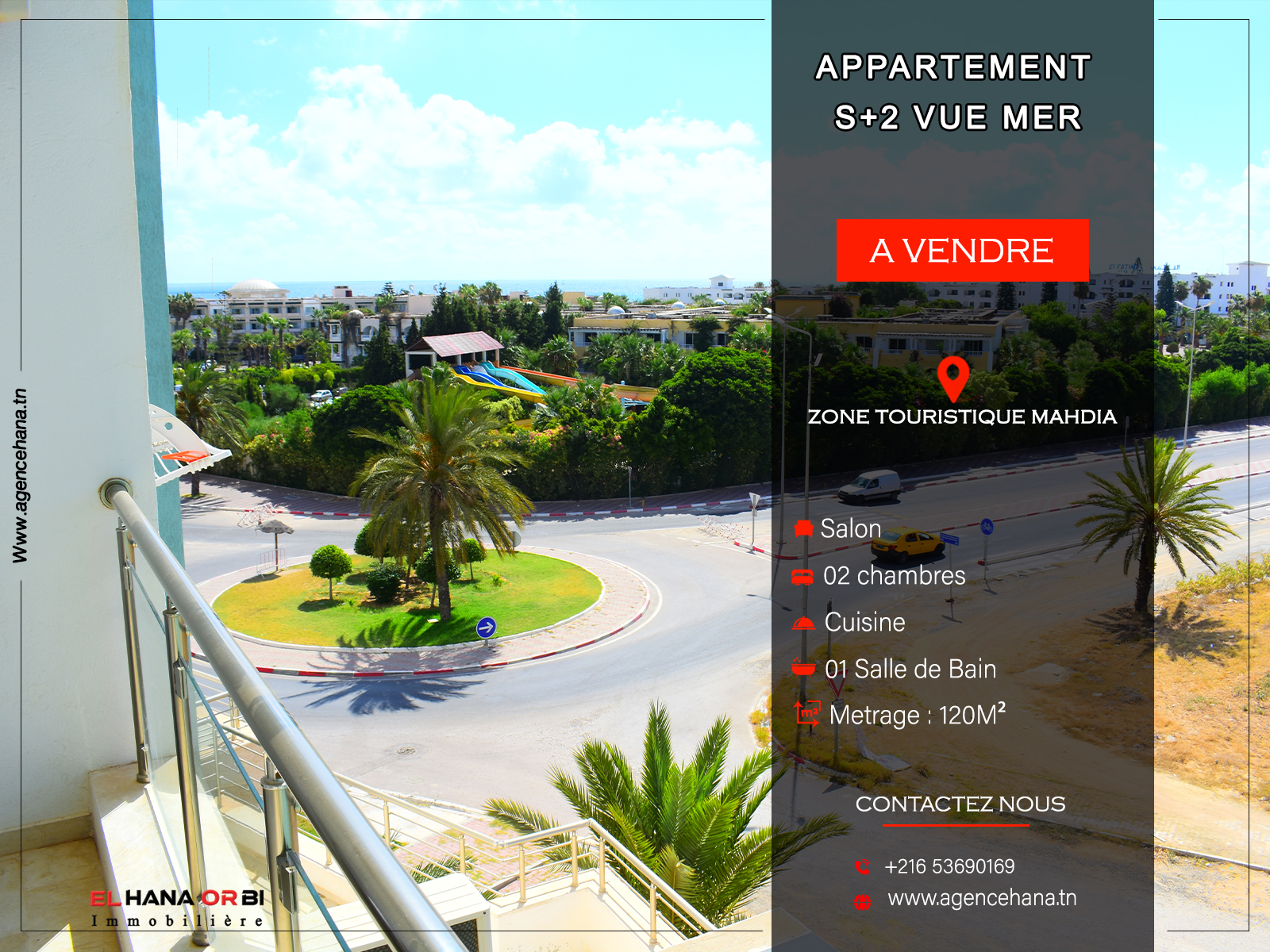 Appartement S+2 vue mer avec parking à Mahdia