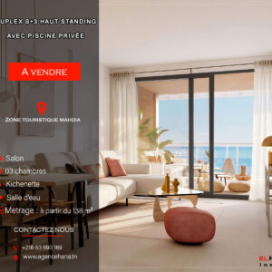Duplex d’exception S+3 avec Piscine Privée en Zone Touristique Mahdia